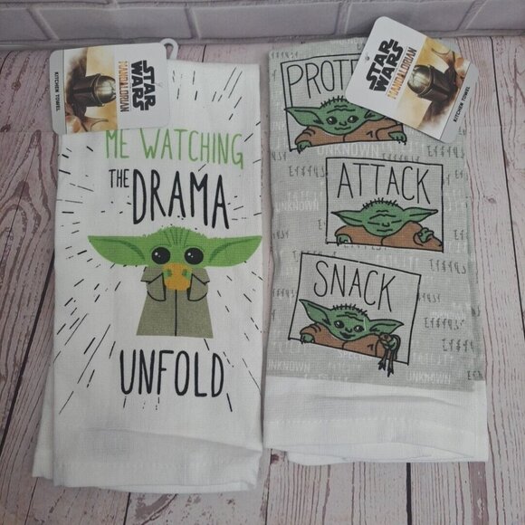 Star Wars Mandalorian Kitchen Towels 2-Pack Yoda Baby Design Cotton - Picture 1 of 4